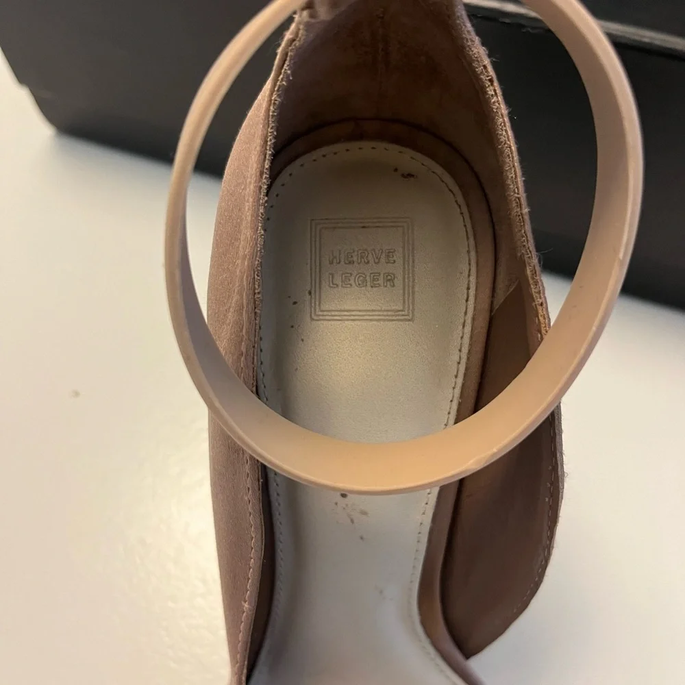 Herve Leger nude light pink neutral satin pointed point toe heels pumps … - Picture 9 of 10